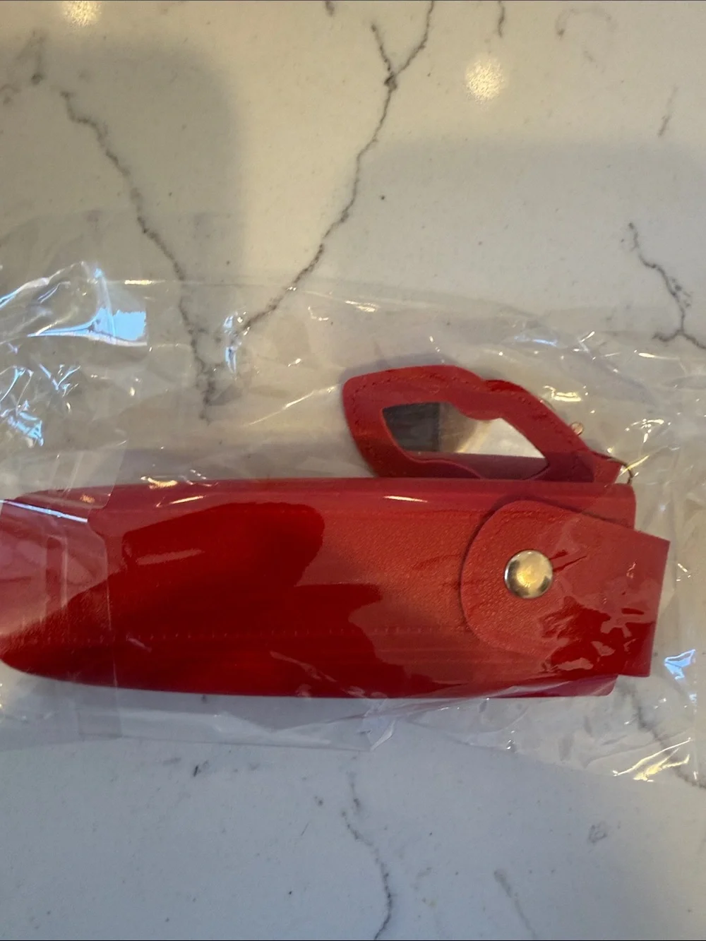 Target Red ELF Lipstick Case Keychain with Gold Hardware